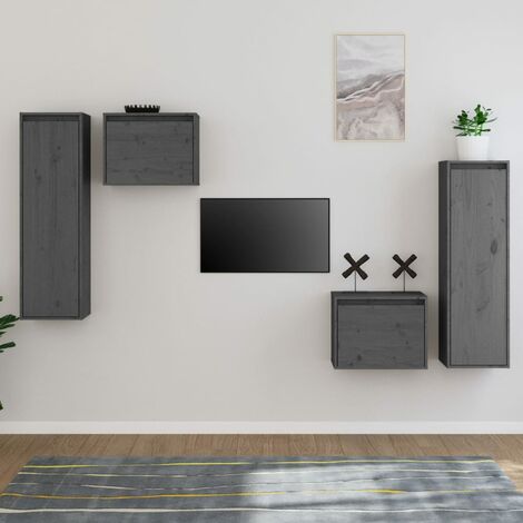 Lot de 4 Meubles TV Mondernes Banc TV de Salon Gris Bois massif de pin -FR93689