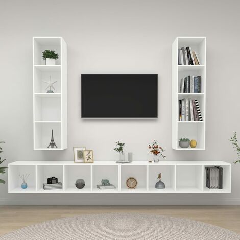 Lot de 4 Meubles TV muraux Banc TV de Salon,Design de luxe Blanc Aggloméré -FR21267