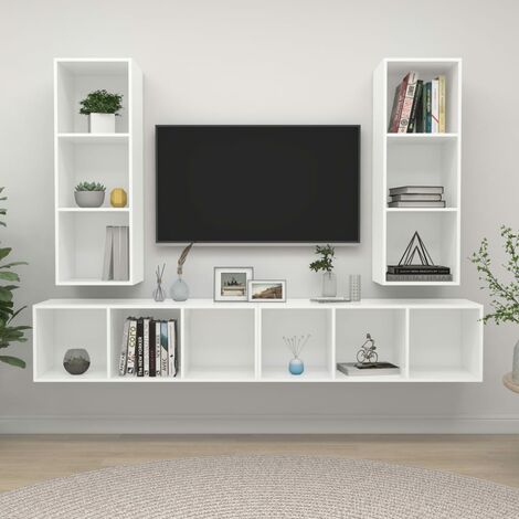 Lot de 4 Meubles TV muraux Banc TV de Salon,Design de luxe Blanc Aggloméré -FR53799
