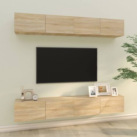 Lot de 4 Meubles TV muraux Banc TV de Salon,Design de luxe Chêne sonoma 100x30x30 cm -FR36476