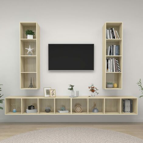 Lot de 4 Meubles TV muraux Banc TV de Salon,Design de luxe Chêne sonoma Aggloméré -FR63190