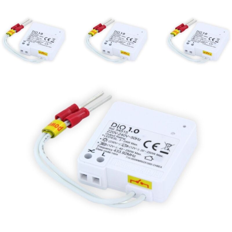 Dio Connected Home - Lot de 4 micro modules interrupteur sans fil On/Off - 200W - Blanc - Chacon