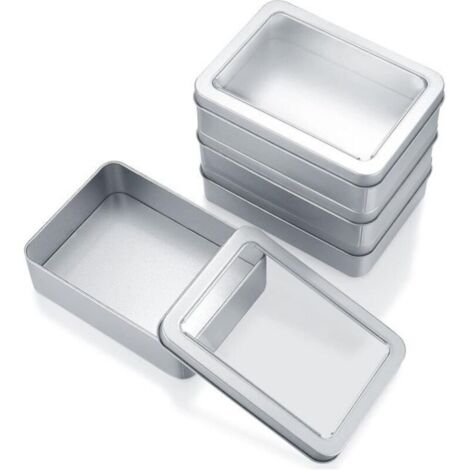 Lot de 4 mini boîtes en métal - Boîtes de rangement rectangulaires argentées - Idéales pour les bonbons et les cadeaux - 12,5 x 9 x 3,5 cm
