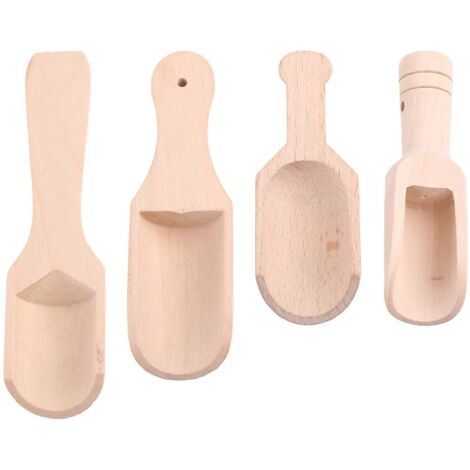 Lot de 4 mini cuillères en bois multifonctions pour sel de bain, farine, bonbons, épices, sucre, céréales, grains de café, condiments. Accessoires de cuisine et de service à thé.