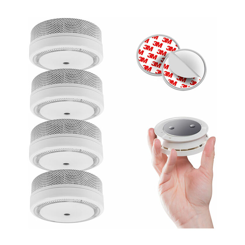 Lot de 4 mini détecteurs de fumée avec supports de fixation aimantés Evacuate
