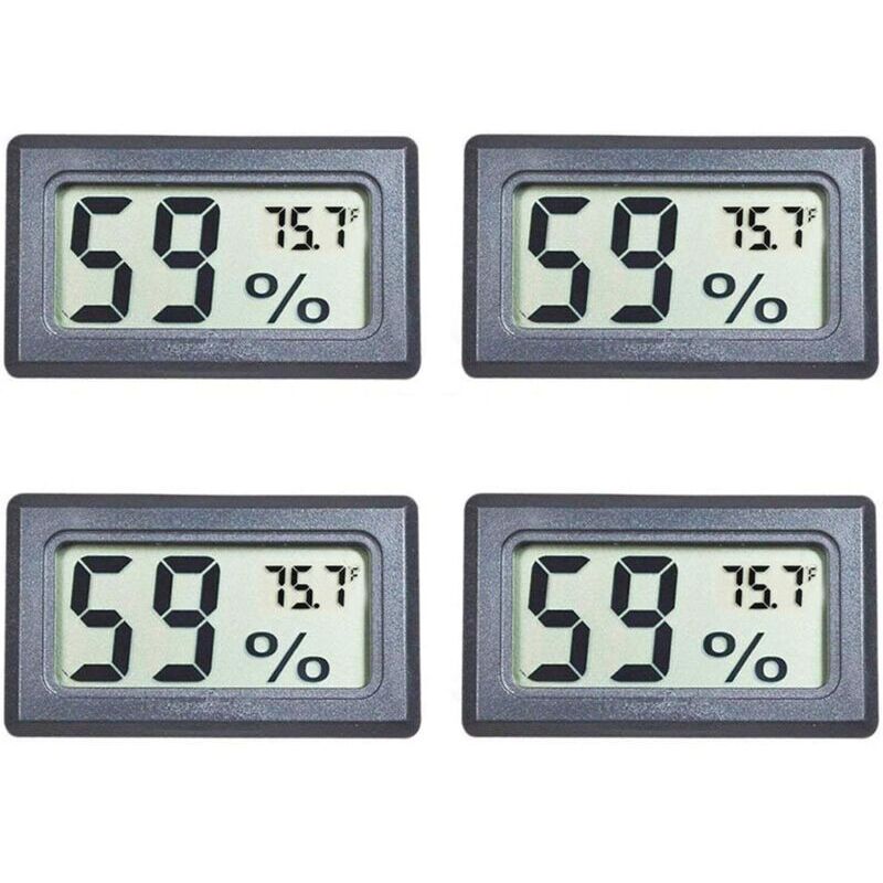 Lot de 4 mini-hygromètres numériques avec écran LCD, température et humidité (°F) pour aquarium, serre, jardin, cave, réfrigérateur et placard