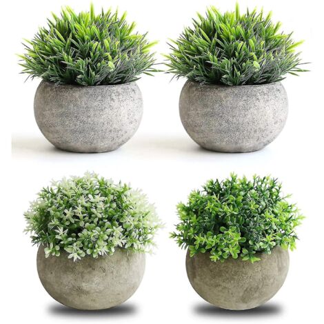 Lot de 4 mini plantes artificielles en pot pour la décoration de salle de bain/bureau à domicile, petites plantes artificielles en pot, fausse verdure pour la décoration de la maison