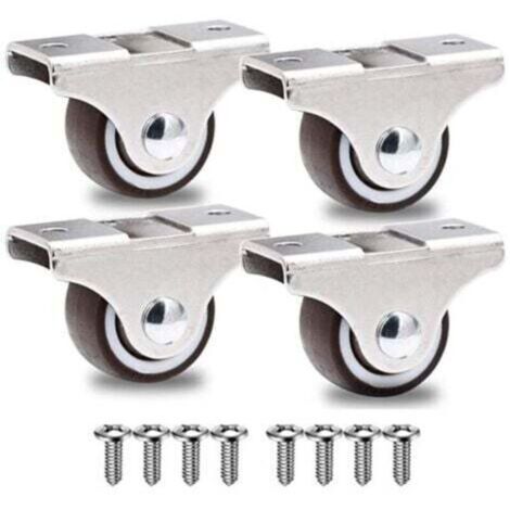 Lot de 4 Mini Roulette Fixe sans Frein pour Meubles - Roulette de 25mm pour Charge Lourde Jusqu'à 40kg + 8 Vis - Argentées