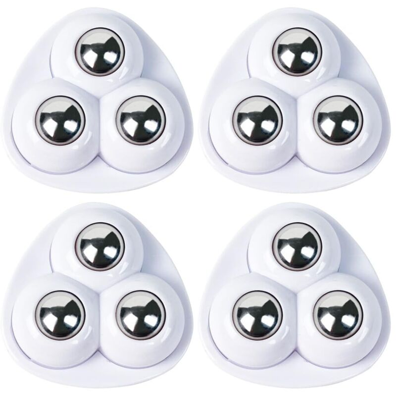 Lot de 4 mini roulettes pivotantes autocollantes blanches avec 3 billes en acier inoxydable pour seau à serpillière, bacs de rangement(3,7 x 3,7 cm)