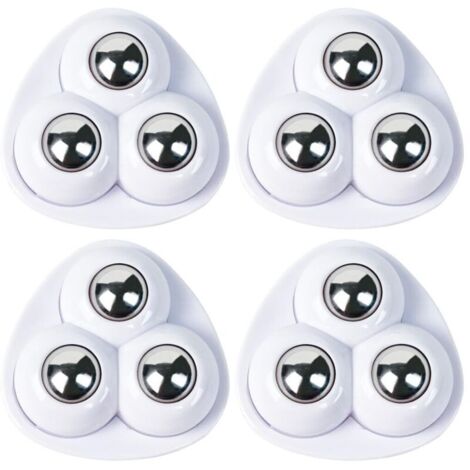 Lot de 4 mini roulettes pivotantes autocollantes blanches avec 3 billes en acier inoxydable pour seau à serpillière, bacs de rangement(3,7 x 3,7 cm)