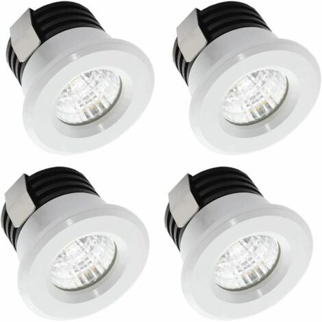 Lot de 4 mini spots LED encastrables 3 W blanc chaud – Angle de faisceau 24° – Luminosité 300 lumens – Pour plaques de plâtre et étagères