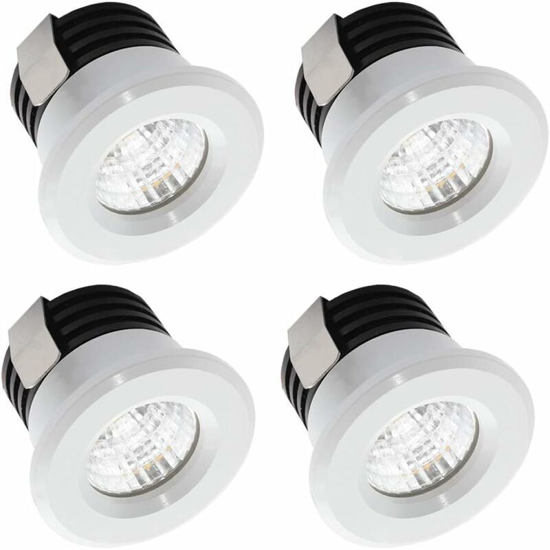 Lot de 4 mini spots LED encastrables 3 W blanc chaud, mini spot LED pour vitrine, éclairage de plaque minéralogique Incl.Seperated Transformateur