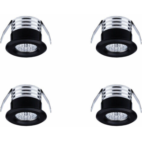 Lot de 4 mini spots LED encastrables, 3 W, lumière blanche froide noir