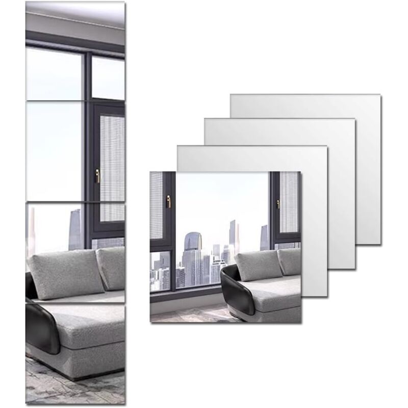 Lot de 4 miroirs muraux en acrylique pleine longueur - Auto-adhésifs - Sans danger - En plexiglas - Incassables - À coller au mur - Grand miroir