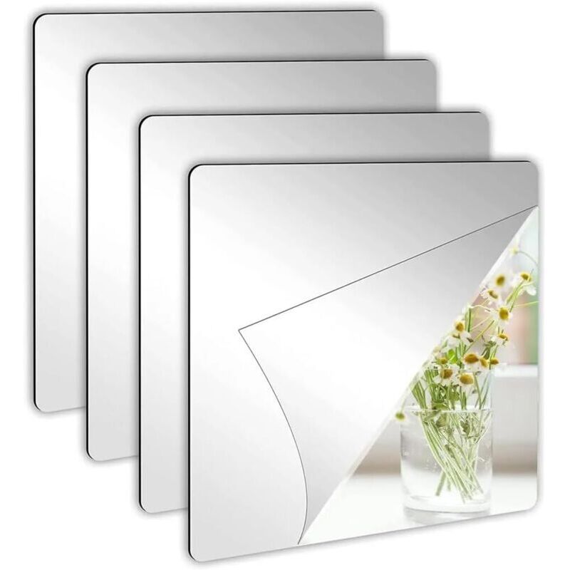 Lot de 4 miroirs muraux pleine longueur en acrylique Auto-adhésifs Incassables À coller au mur Grand miroir complet Maison entraînement 15 15cm