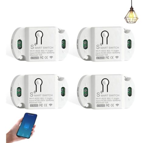 Lot de 4 modules d'interrupteur intelligents universels 10 A - Interrupteur Wi-Fi Smart Life - Module WiFi intelligent - Compatible avec Alexa Google Assistant Smart Life DIY - Encastré