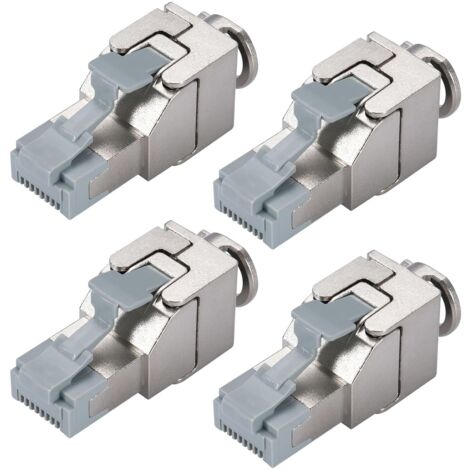 Lot de 4 modules Keystone RJ45 CAT7, sans outil et entièrement blindés (STP/FTP) pour 10 Gbit/s à 600 MHz, compatibles avec AWG 22-26, compatibles PoE, pour panneau de brassage et dos réseau