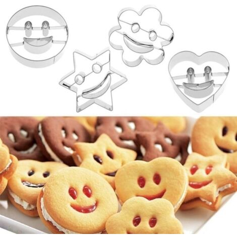 Lot de 4 moules à biscuits en forme de visage souriant, pour mousse, sucre, biscuits, fournitures de cuisine