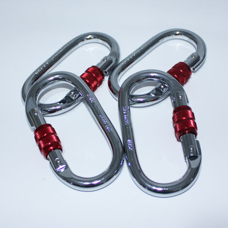 Lot de 4 mousquetons d'escalade 25 kN en aluminium avec verrouillage robuste en forme de