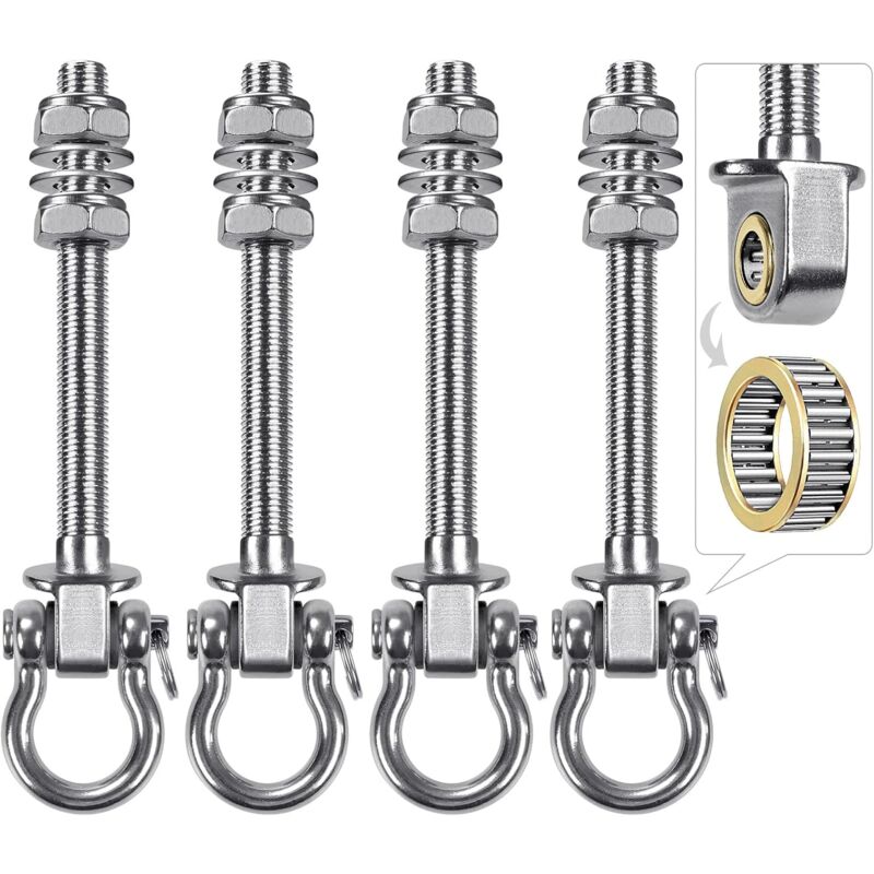 Lot de 4 mousquetons pour hamac, 17,5 cm, rotation à 180°, kit de montage et roulements pour aire de jeux intérieure/extérieure, chaise de yoga –