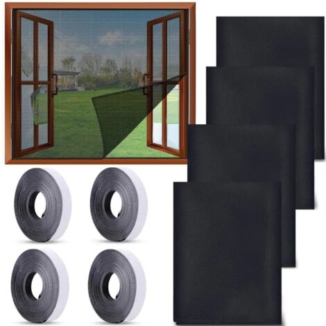 Lot de 4 Moustiquaire Fenêtre Écran, Filet Écran Insecte Fenêtre Moustiquaire en Maille Filet Avec 4 Auto Rubans Adhésifs 130 x 150 cm