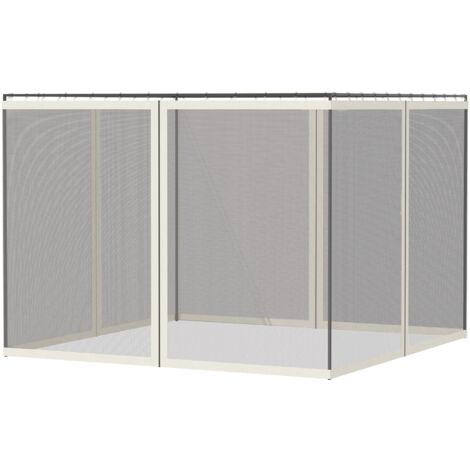 Lot de 4 moustiquaires zippées 3x4m pour barnum tonnelle pavillon jardin + crochets d'attache