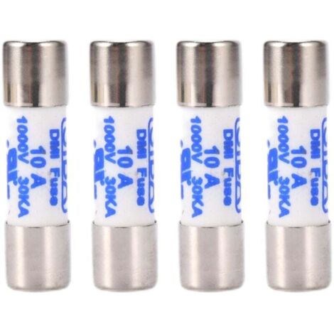 Lot de 4 multimètres, 10 fusibles cylindriques en céramique de 38 mm, 1 000 V, 10 A, blancs