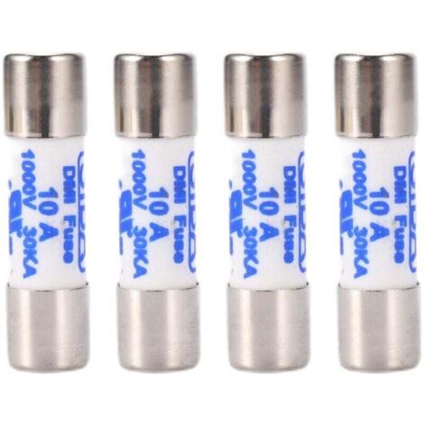 Lot de 4 multimètres, 10 fusibles cylindriques en céramique de 38 mm, 1 000 V, 10 A, blancs
