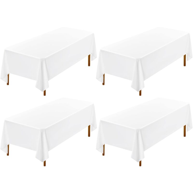 Lot de 4 Nappe Blanche Rectangulaire 153x320cm Nappe Blanche Tissu Nappe Blanche Coton Tissu de Table Rectangulaire Housses de Table Blanches