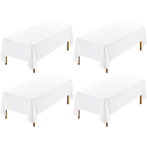 Lot de 4 Nappe Blanche Rectangulaire 153x320cm Nappe Blanche Tissu Nappe Blanche Coton Tissu de Table Rectangulaire Housses de Table Blanches Lavables pour Mariage, Banquet, Restaurant