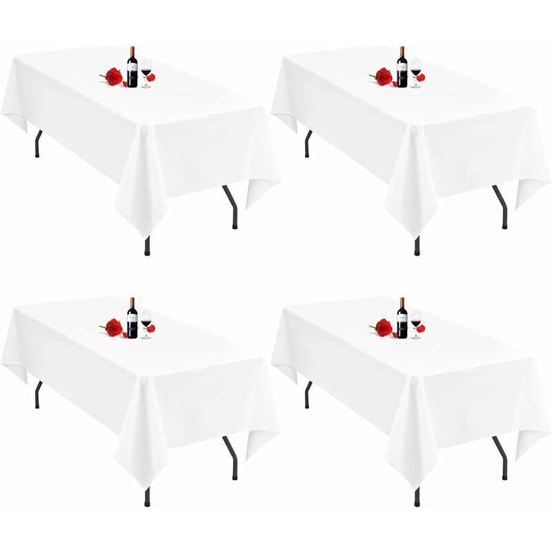 VURAHOME - Lot de 4 Nappes Blanches pour Tables Rectangulaires 140 x 250 cm Nappe Blanche Rectangle Linge de Table Tissu Polyester Nappes Blanches