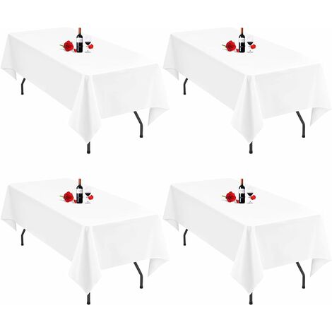 Lot de 4 Nappes Blanches pour Tables Rectangulaires 140 x 250 cm Nappe Blanche Rectangle Linge de Table Tissu Polyester Nappes Blanches Lavables pour Fêtes Banquet de Mariage