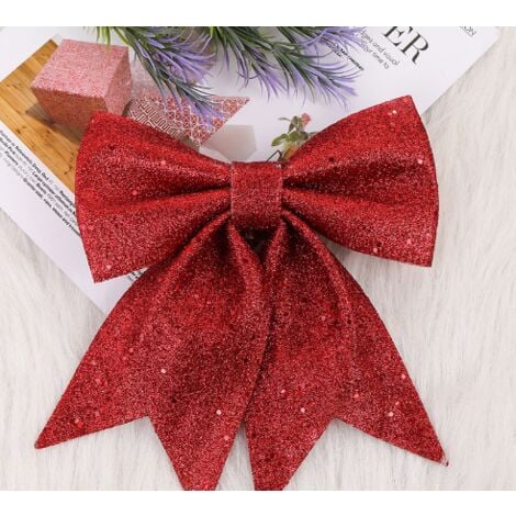 Lot de 4 nœuds de Noël à paillettes - Pour décoration de l’arbre de Noël - rouge