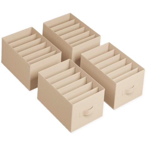 Lot de 4, Organisateur à 6 Compartiments, Boîtes de Rangement, haussettes organiseur pour vêtements,Panier, 42 x 30 x 17 cm, pour Pantalons, Vêtements, pour la garde-robe de dortoir à domicile(Beige)