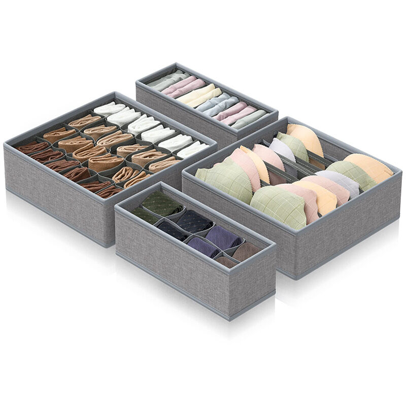 Lot de 4 Organisateur sous Vetement, Organisateur de Tiroir Pliable, 24/6/8 Compartiments Séparateurs de Tiroirs Non-tissé,Rangement Soutien Gorge,