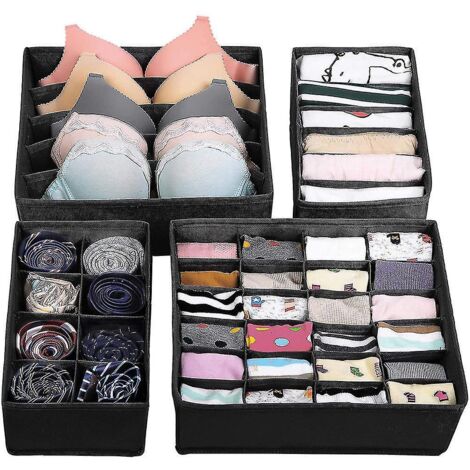 Lot de 4 organisateurs de tiroir pliables (tailles différentes), pour chaussettes et sous-vêtements.