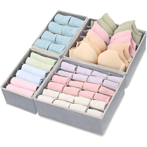 Lot de 4 organiseurs de tiroir pliables pour sous-vêtements et soutiens-gorge, organiseurs de tiroirs en tissu pour placard, commode, boîte de rangement pour vêtements, pour lingerie, culottes, chauss