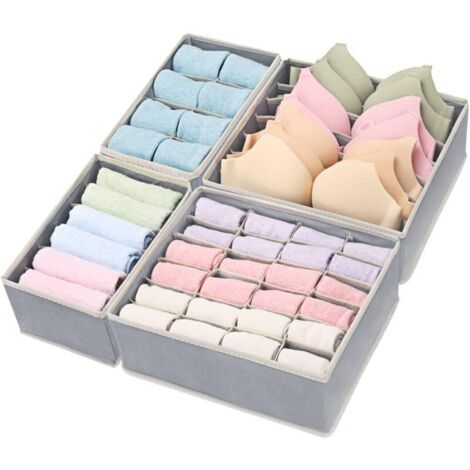 Lot de 4 organiseurs de tiroir pliables pour sous-vêtements et soutiens-gorge, organiseurs de tiroirs en tissu pour placard, commode, boîte de rangement pour vêtements, pour lingerie, culottes, chauss