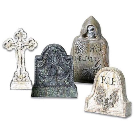 Lot de 4 ornements de pierre tombale pour Halloween, décoration de jardin, maison hantée ou mini-paysage.