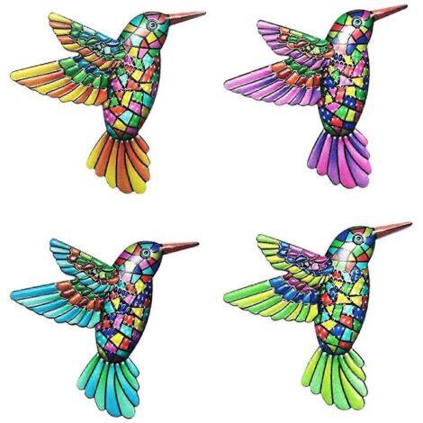 Lot de 4 ornements d'oiseaux en métal, décorations murales à suspendre.