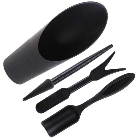 Lot de 4 outils de jardinage : pelle de semis, cuillère, seau et cuillère pour semis, plantes succulentes, bonsaï, fertilisation, dispositif de perçage DIY.