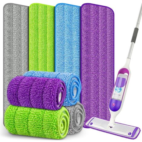 Lot de 4 Pads Compatibles Swiffer PowerMop - Têtes de Rechange Trapézoïdales pour Serpillière à Vaporisation - Microfibre Lavable et Réutilisable