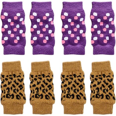 Lot de 4 paires de chaussettes antidérapantes pour chiens avec coussinets en caoutchouc, motif léopard, pour chiens et chats de petite et grande taille.