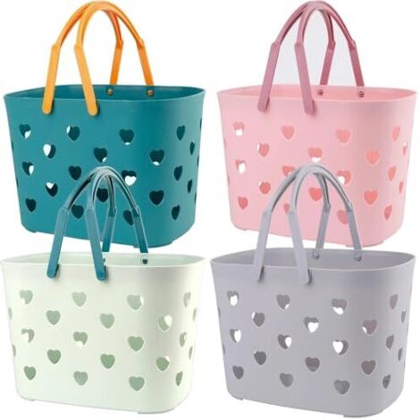 Lot de 4 paniers de douche portables avec poignée, panier de rangement en plastique pour accessoires de douche et d'entretien, panier de rangement pour salle de bain, dortoir, garde-manger,