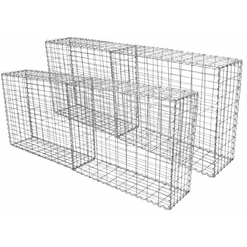 Monster-shop - Lot de 4 Paniers de Gabions Argentés en Acier Galvanisé pour Projets d'Aménagement Extérieur, Murs de Soutènement, Clôture de Jardin.