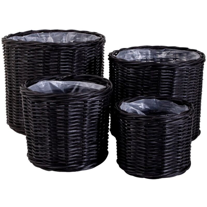 Lot de 4 Paniers Décoratifs de Rangement Bogor, Rotin, Noir, 40x40x35 cm