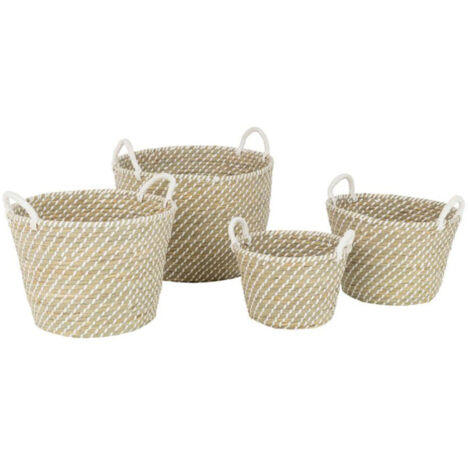 Lot de 4 Paniers de Rangement "Daren" 48cm Naturel & Blanc