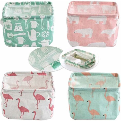 Lot de 4 Paniers de Rangement, Petite Boîte de Rangement Pliable Pratique Tiroir en Tissu Lin Panier Stockage de Bureau, Corbeilles de Rangement en Tissu pour étagères/Bureau/Jouets/Llivres/Maquillage