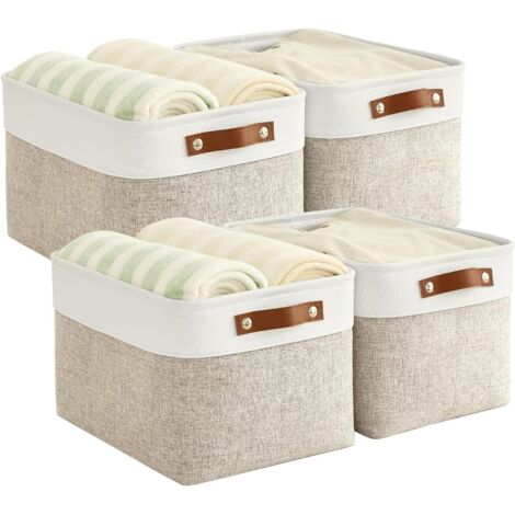 Lot de 4 Paniers de rangement pliables en tissu avec poignées, Boîtes organisatrices imperméables pour étagère et armoire