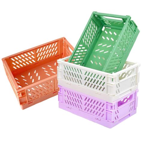 Lot de 4 paniers de rangement pliables,Empilable Cagettes avec Poignée,Caisse Pliable Plastique,boîte de rangement multifonctionnelle pour Chambre à Coucher Bureau Cuisine(25 x 16 x 10 cm)